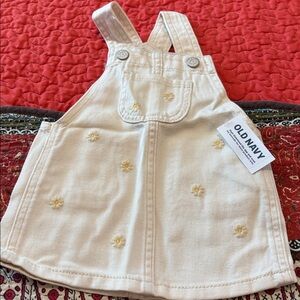 Old Navy Beige Denim Jumper with Floral Embroidered Details